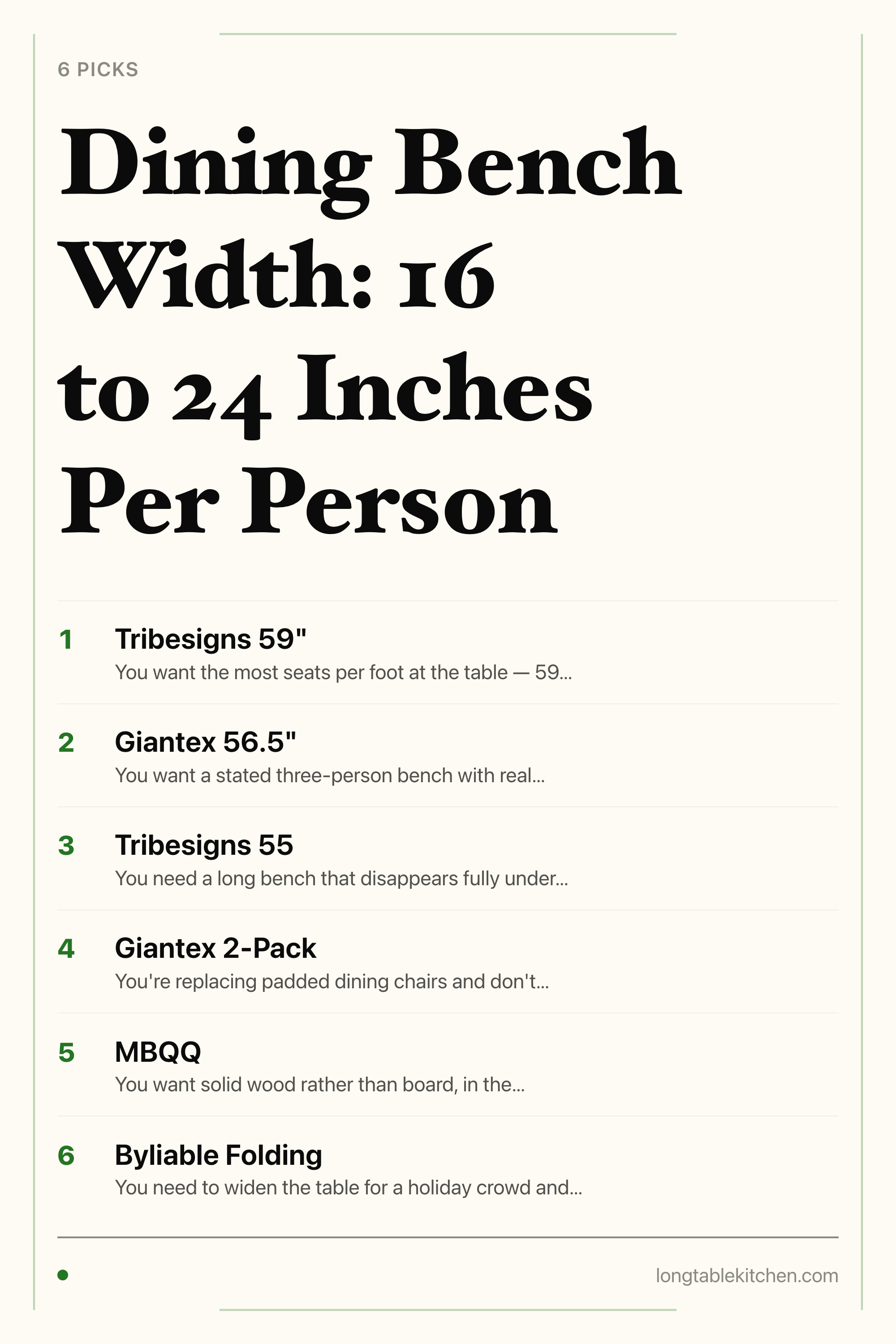 Dining Bench Width: 16 to 24 Inches Per Person — the picks, as a saveable list