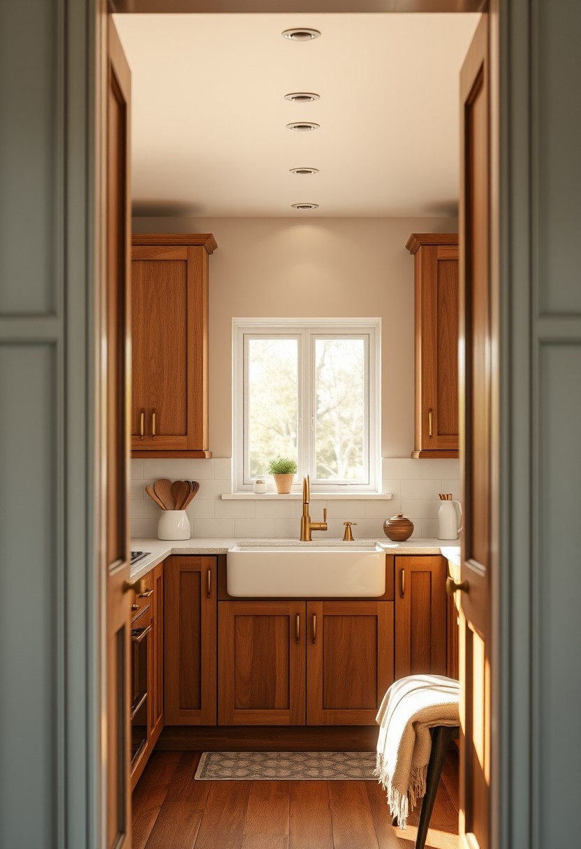 Two Tone Kitchen Ideas: Sage and Cream Cabinets with Brass