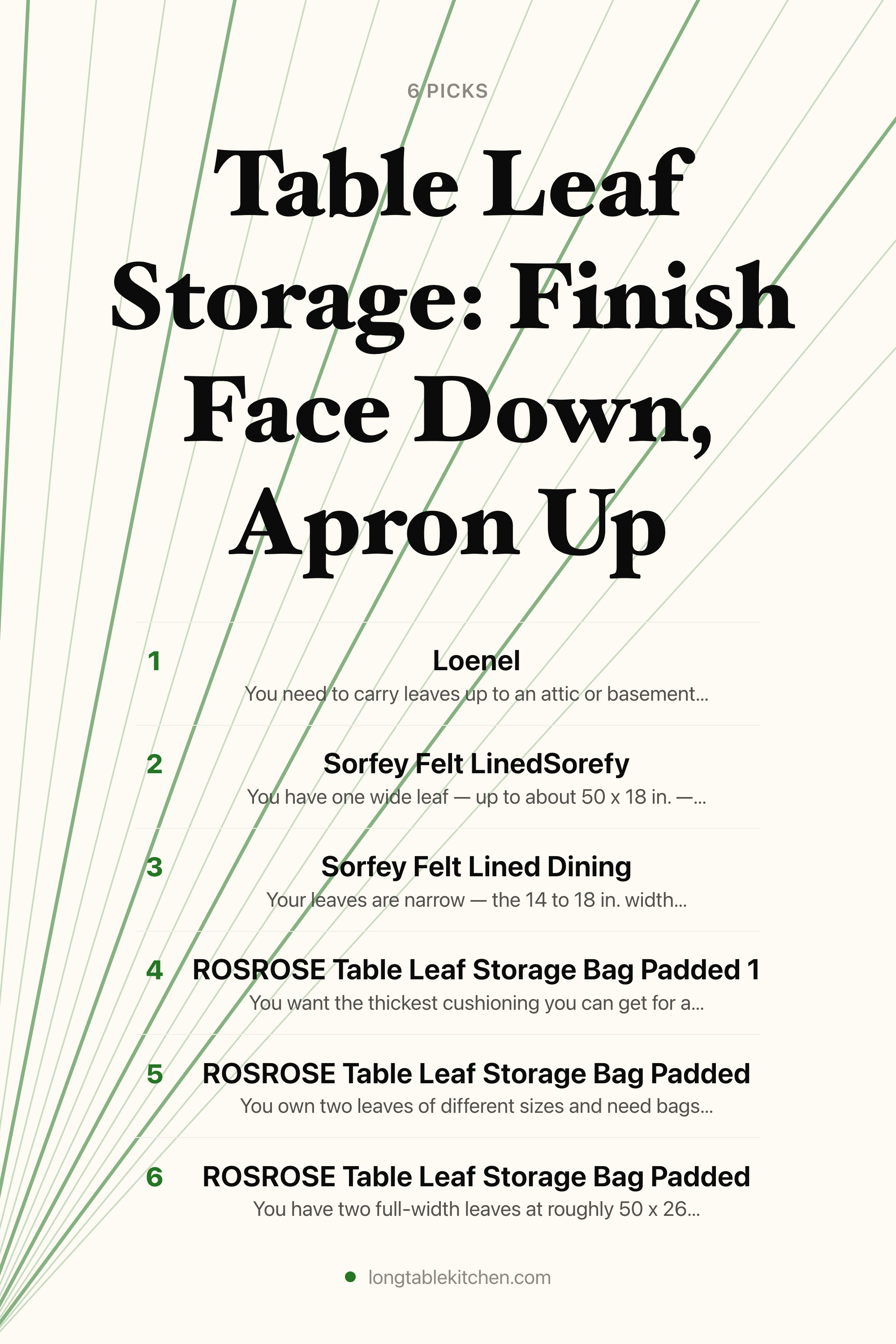 Table Leaf Storage: Finish Face Down, Apron Up — the picks, as a saveable list